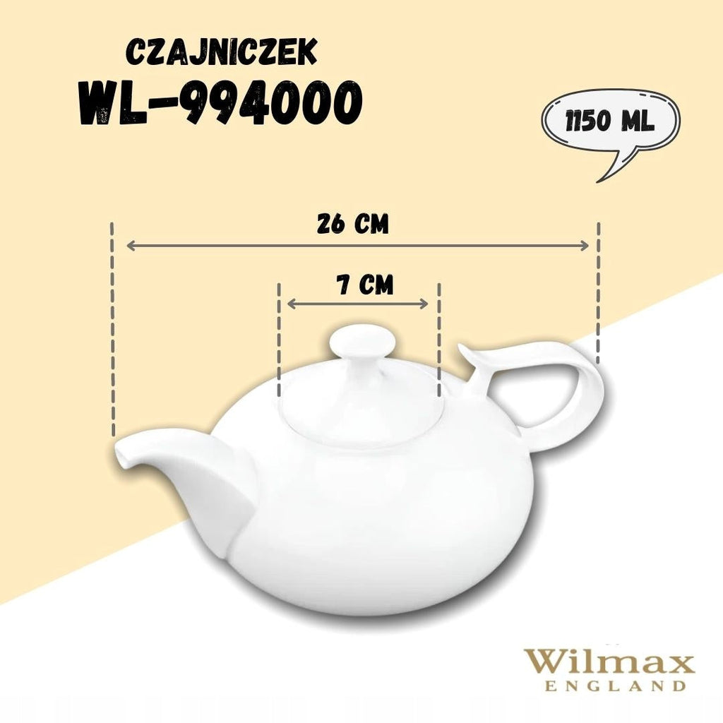Wilmax Kaffee- und Teekanne mit integriertem Ausgusssieb 1150 ml Weiß aus Porzellan