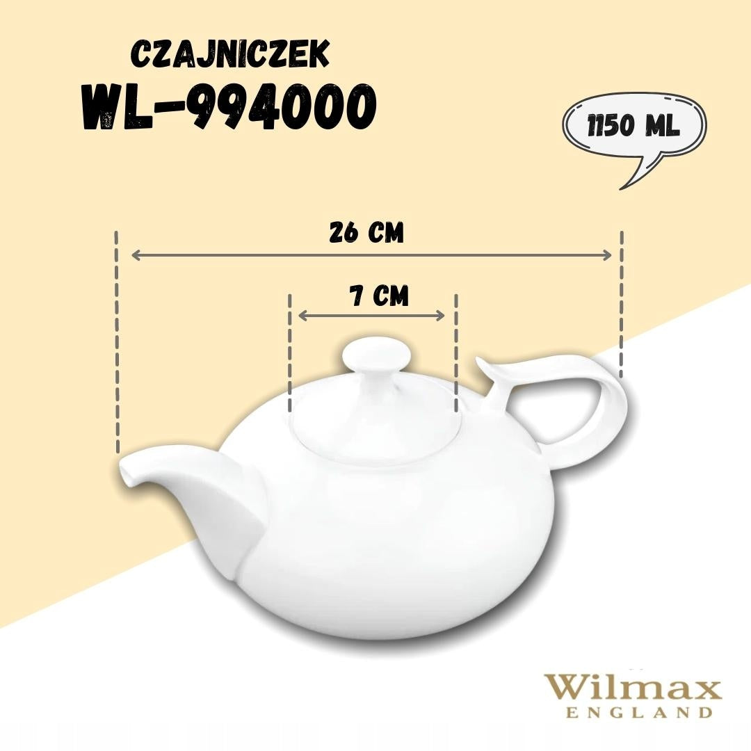 Wilmax Kaffee- und Teekanne mit integriertem Ausgusssieb 1150 ml Weiß aus Porzellan