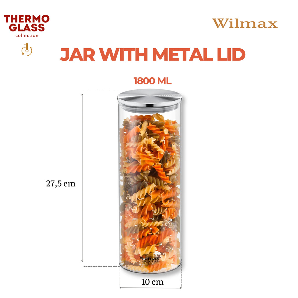 Wilmax Vorratsglas 1800 ml mit Edelstahldeckel Transparent