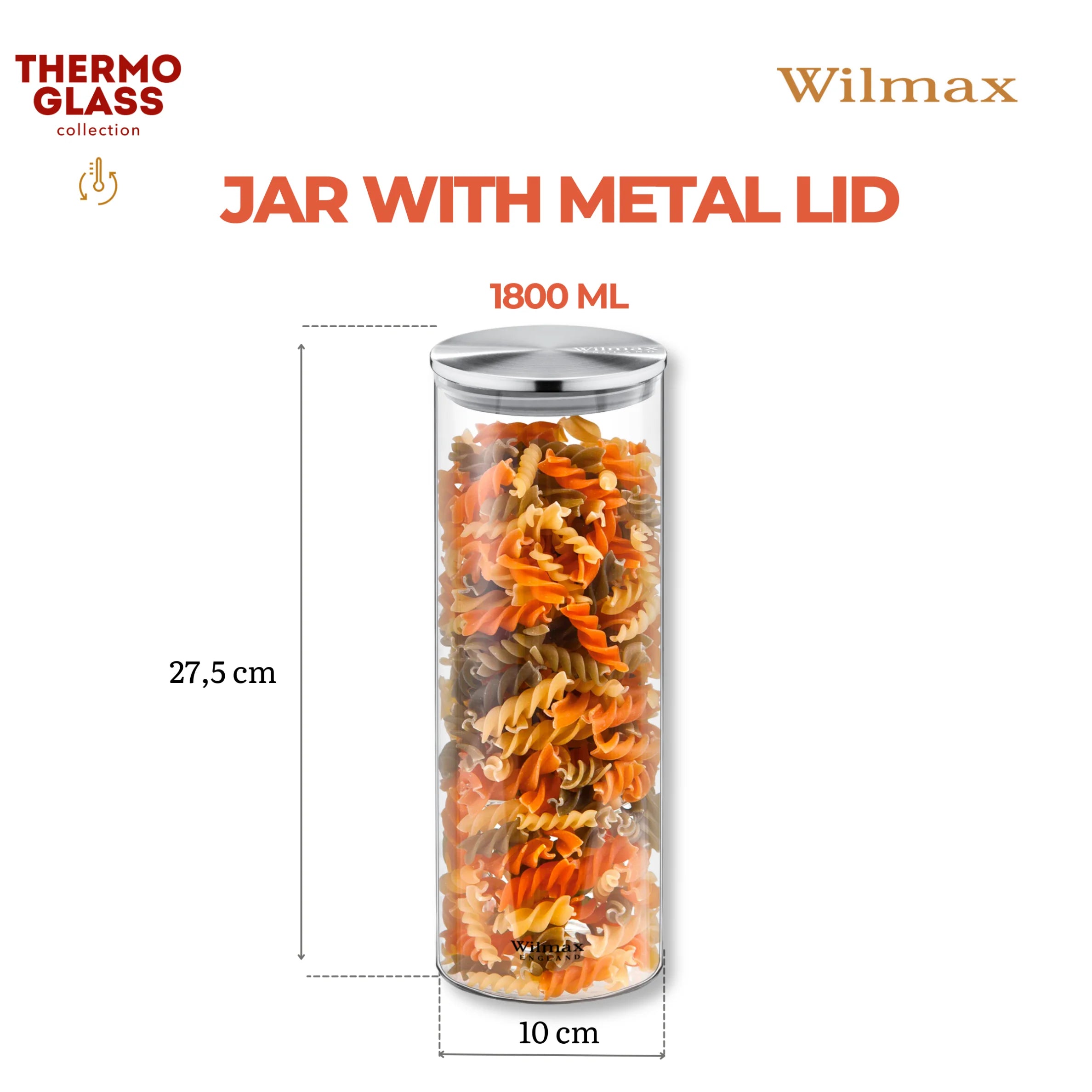 Wilmax Vorratsglas 1800 ml mit Edelstahldeckel Transparent