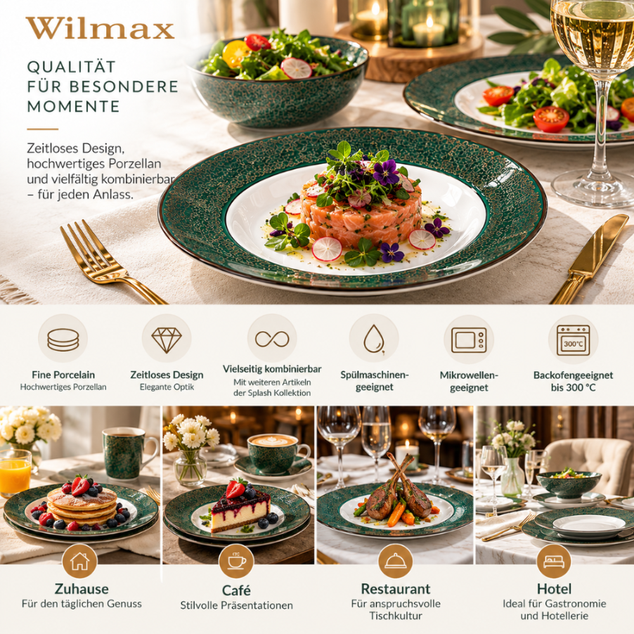 Wilmax Teller 20 cm 2er-Set Grün aus Porzellan