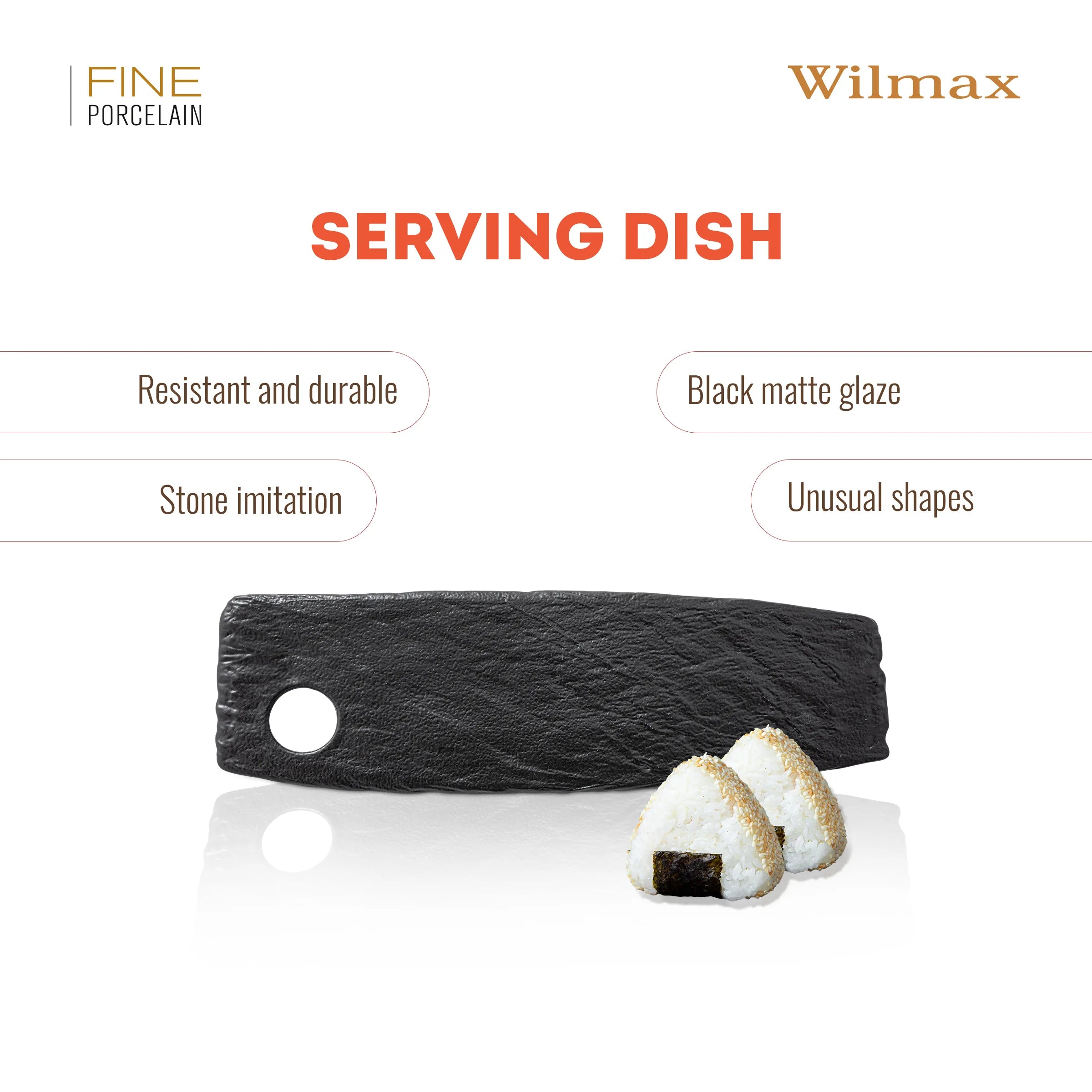 Wilmax Servierplatte 32,5 × 10 cm Schwarz aus Porzellan