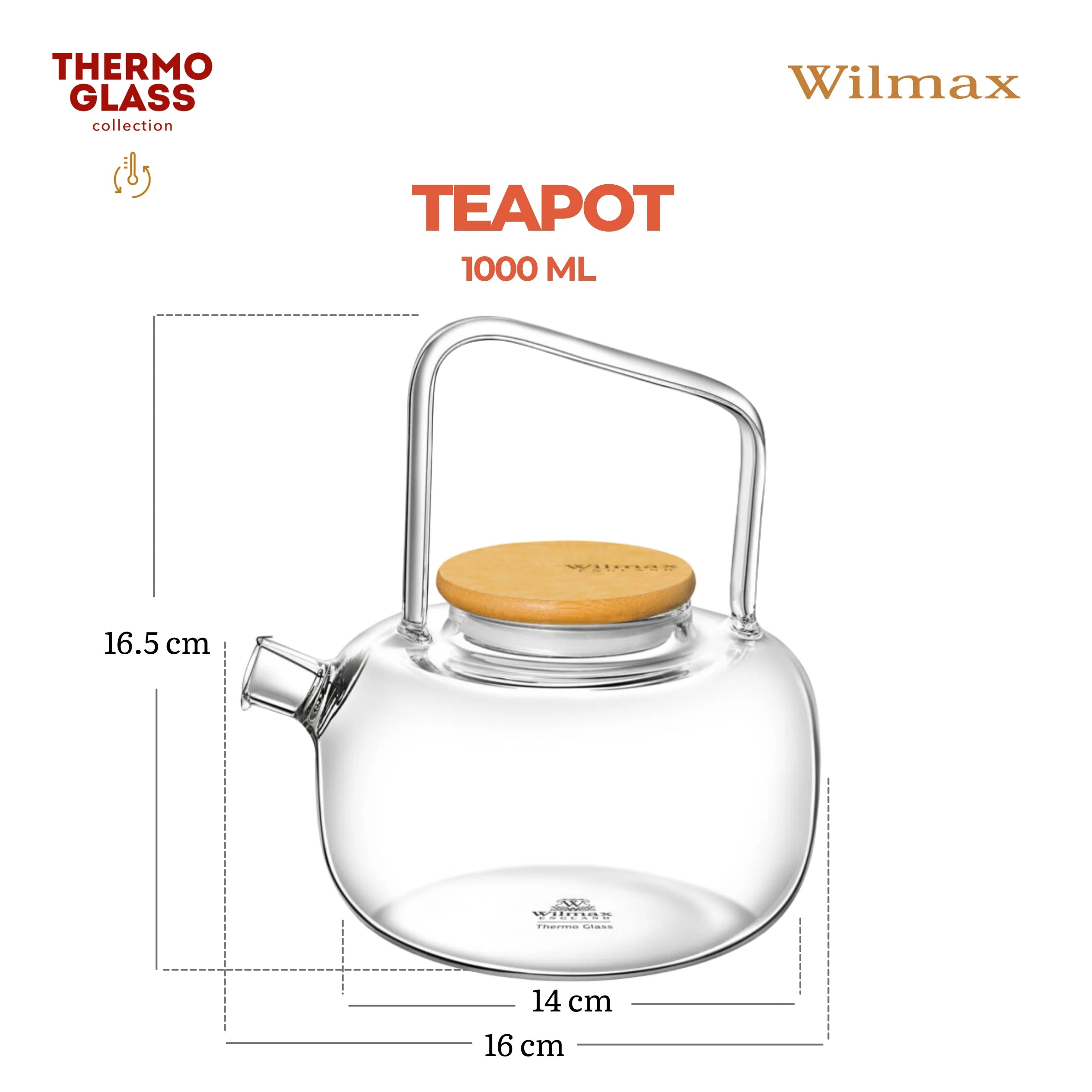 Wilmax Teekanne 1000 ml mit Federfilter Bambusdeckel WL-888821/A
