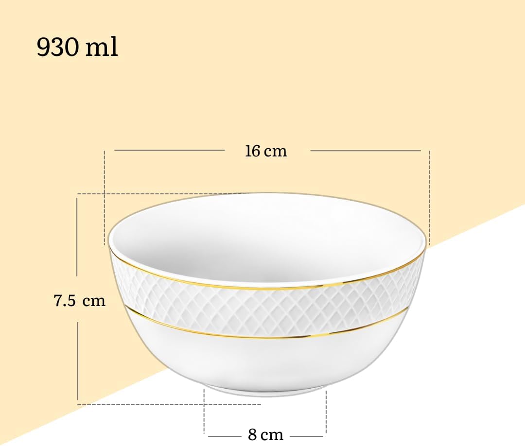 Wilmax Schale 930 ml 16 cm 6er-Set Weiß mit Goldrand aus Porzellan