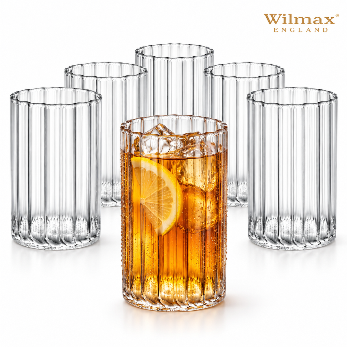 Wilmax Geriffeltes Glas 200 ml 6er-Set Transparent aus Borosilikatglas