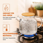 Wilmax Teekanne 1200 ml mit Bambusdeckel Transparent aus Thermoglas