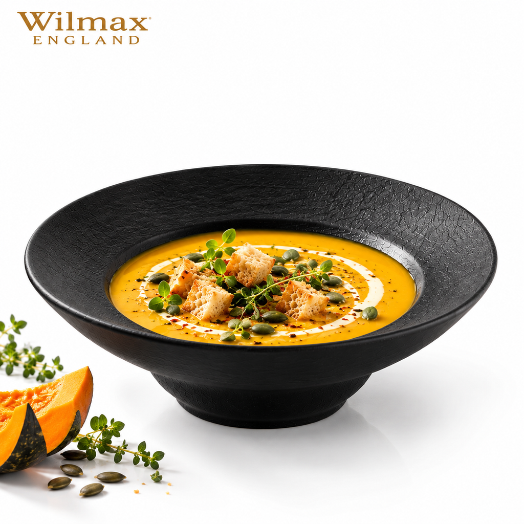 Wilmax Tiefer Teller 22,5 cm 1100 ml Schwarz aus Porzellan