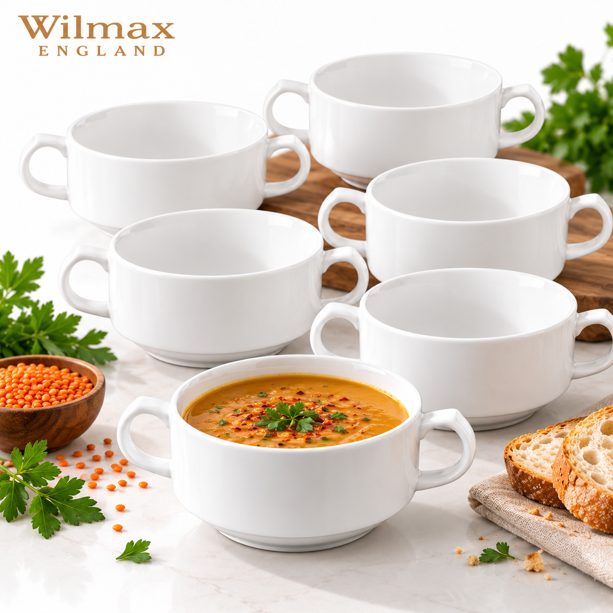 Wilmax Suppentasse 350 ml 4er-Set Weiß aus Porzellan