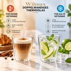 Wilmax Doppelwandiger Becher 300 ml 2er-Set Transparent