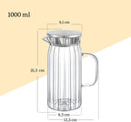 Wilmax Getränkeset 7-teilig mit Krug 1000 ml mit Edelstahldeckel und 6 hitzebeständige Glasbecher mit Henkel 300 ml aus Glas