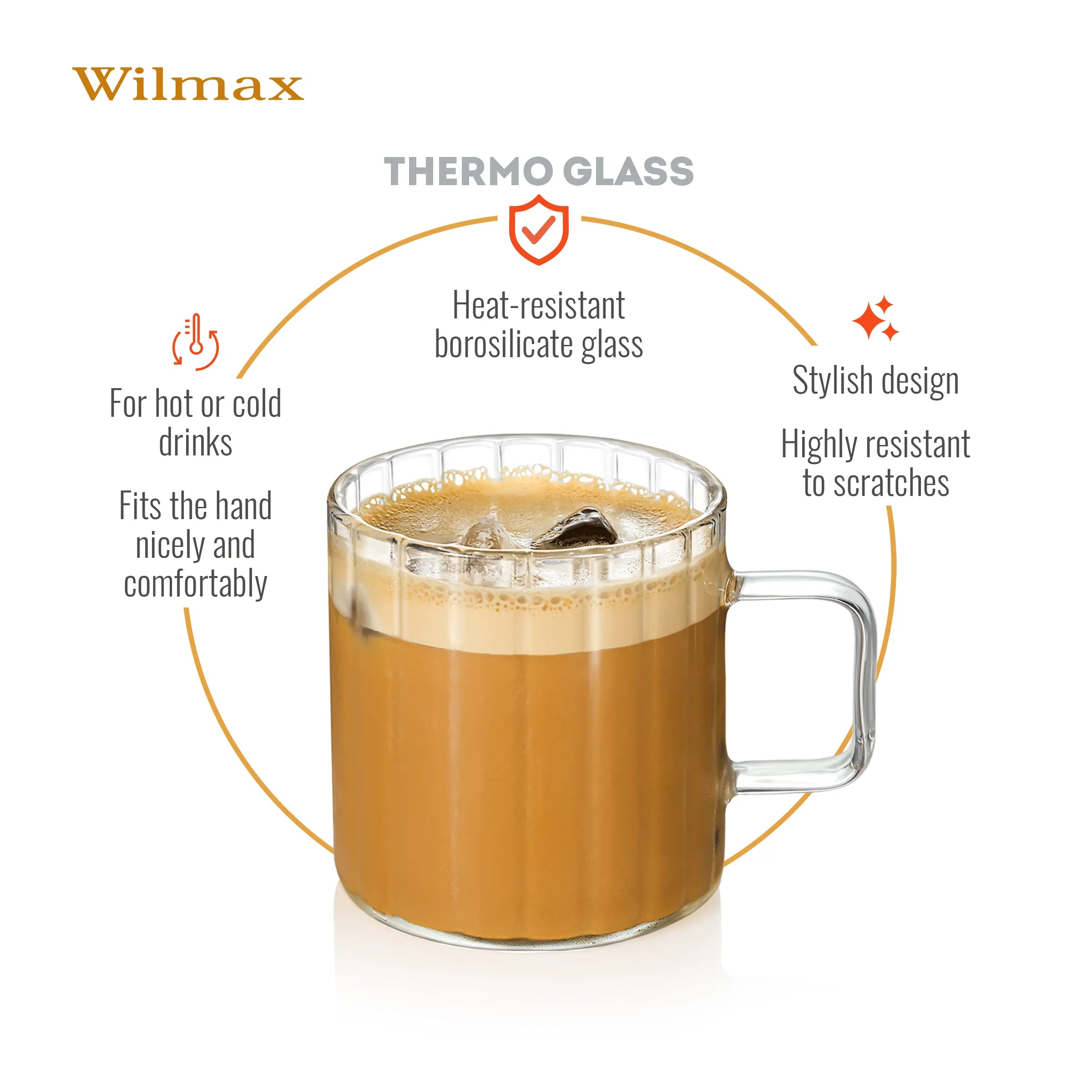Wilmax Hitzebeständiger Glasbecher mit Henkel 550 ml Transparent aus Glas