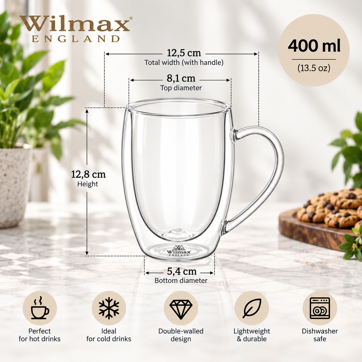 Wilmax Doppelwandiger Becher 400 ml 6er-Set Transparent