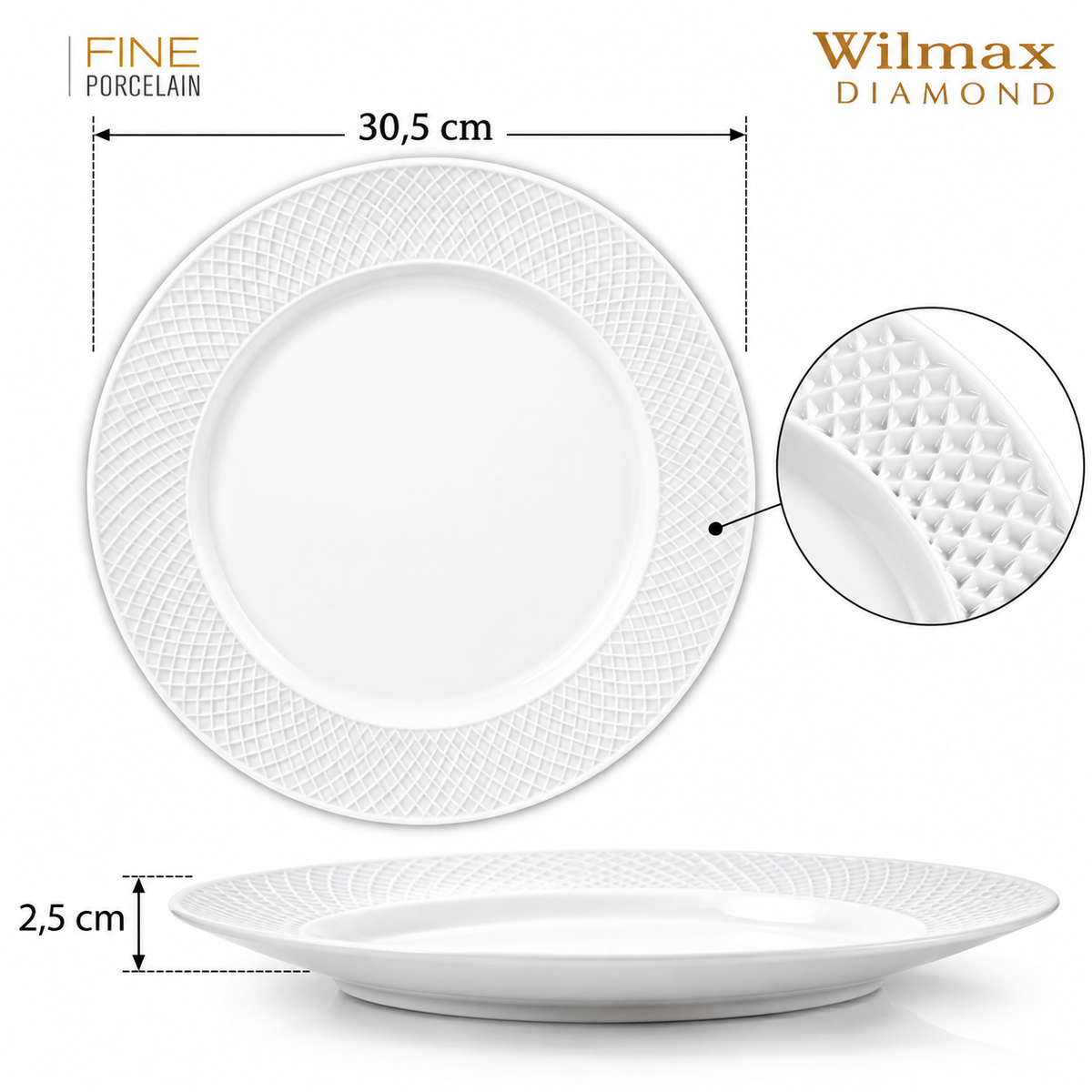 Wilmax Runde Servierplatte 30,5 cm Weiß aus Porzellan