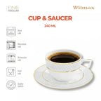 Wilmax Tasse mit Untertasse 240 ml 4er-Set Weiß mit goldfarbenem Dekor aus Porzellan