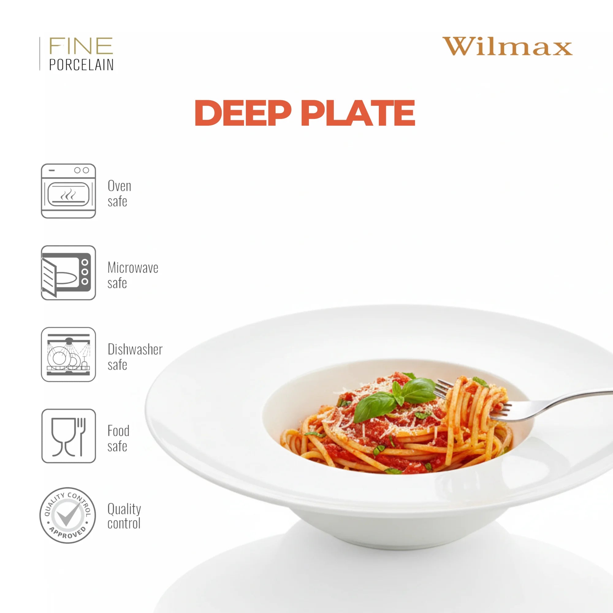 Wilmax Tiefer Teller 25,5 cm 600 ml Weiß aus Porzellan