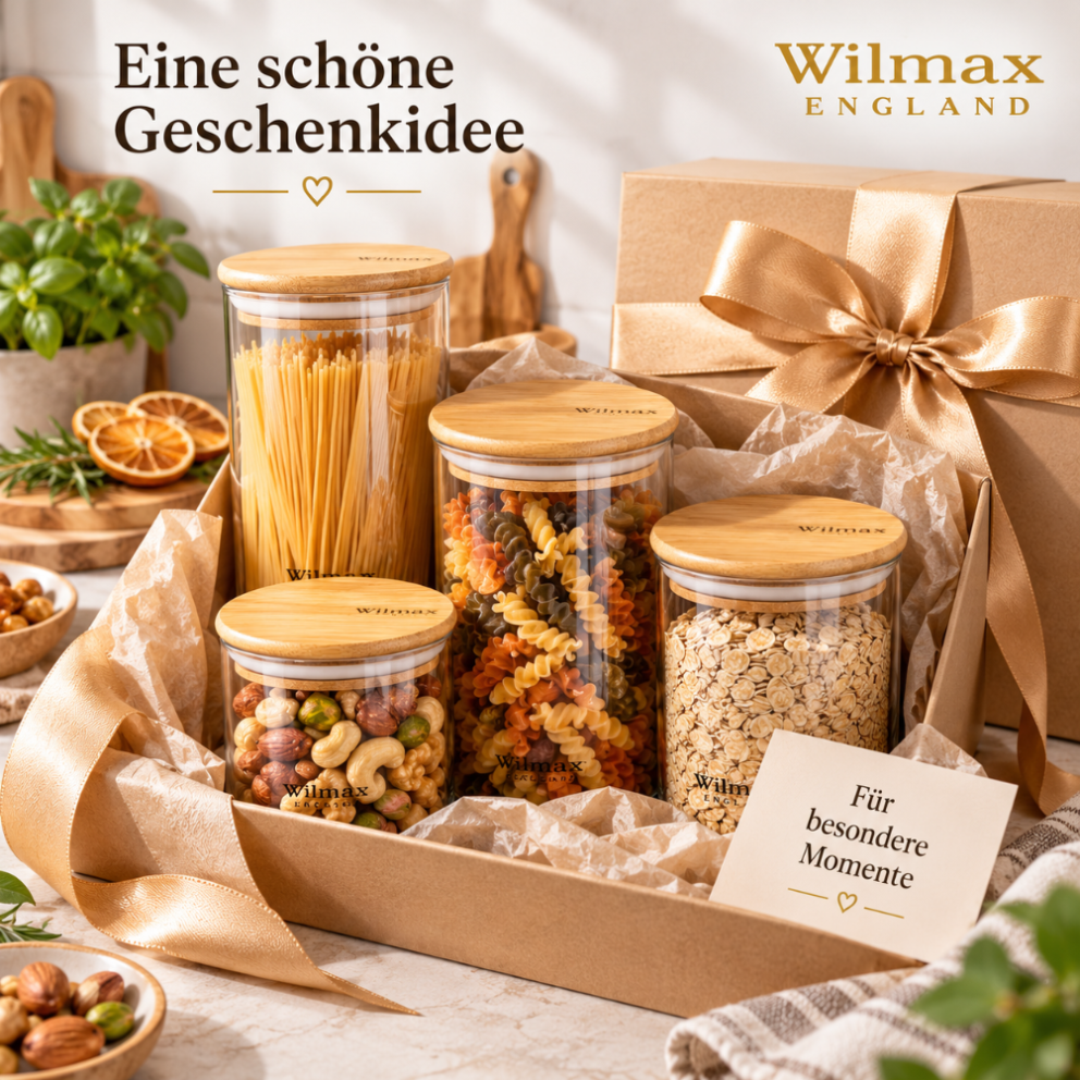 Wilmax Vorratsglas 600 ml mit Bambusdeckel Transparent