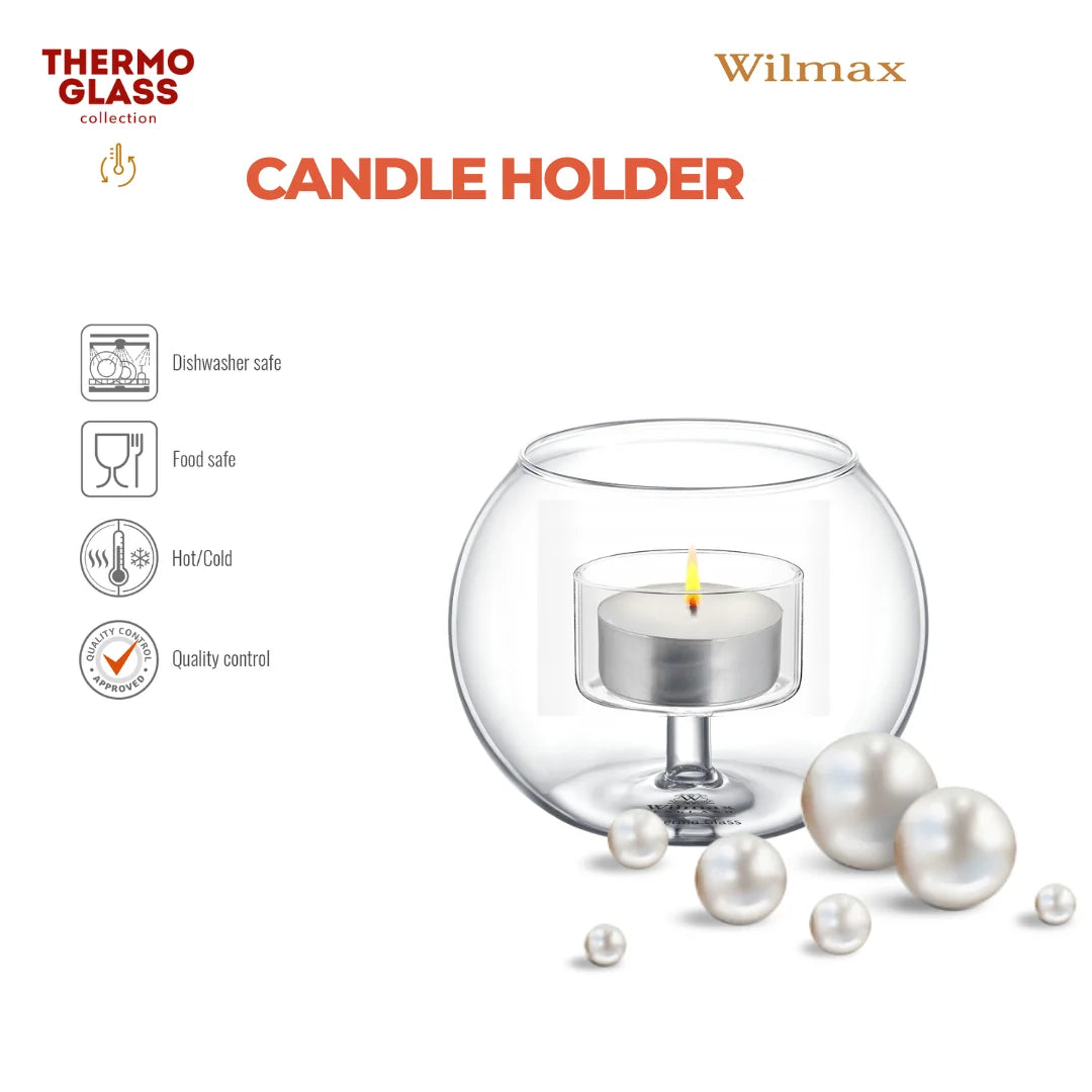 Wilmax Teelichthalter für 1 Teelicht 10 × 8 cm Transparent aus Glas