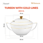Wilmax Suppenterrine mit Deckel 2800 ml Weiß mit Golddekor aus Porzellan