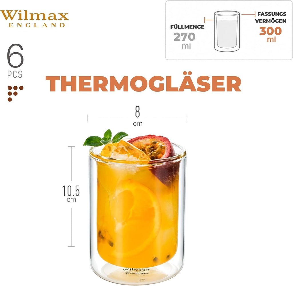 Wilmax Doppelwandiges Glas 300 ml 6er-Set Transparent