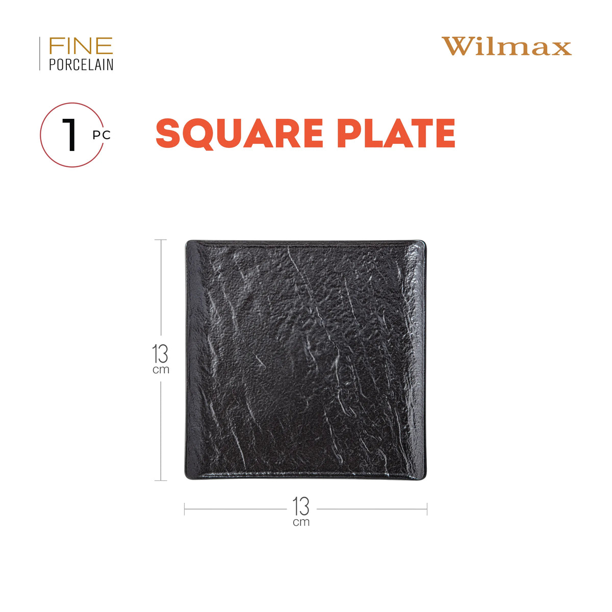 Wilmax Quadratische Servierplatte 13 × 13 cm Schwarz aus Porzellan