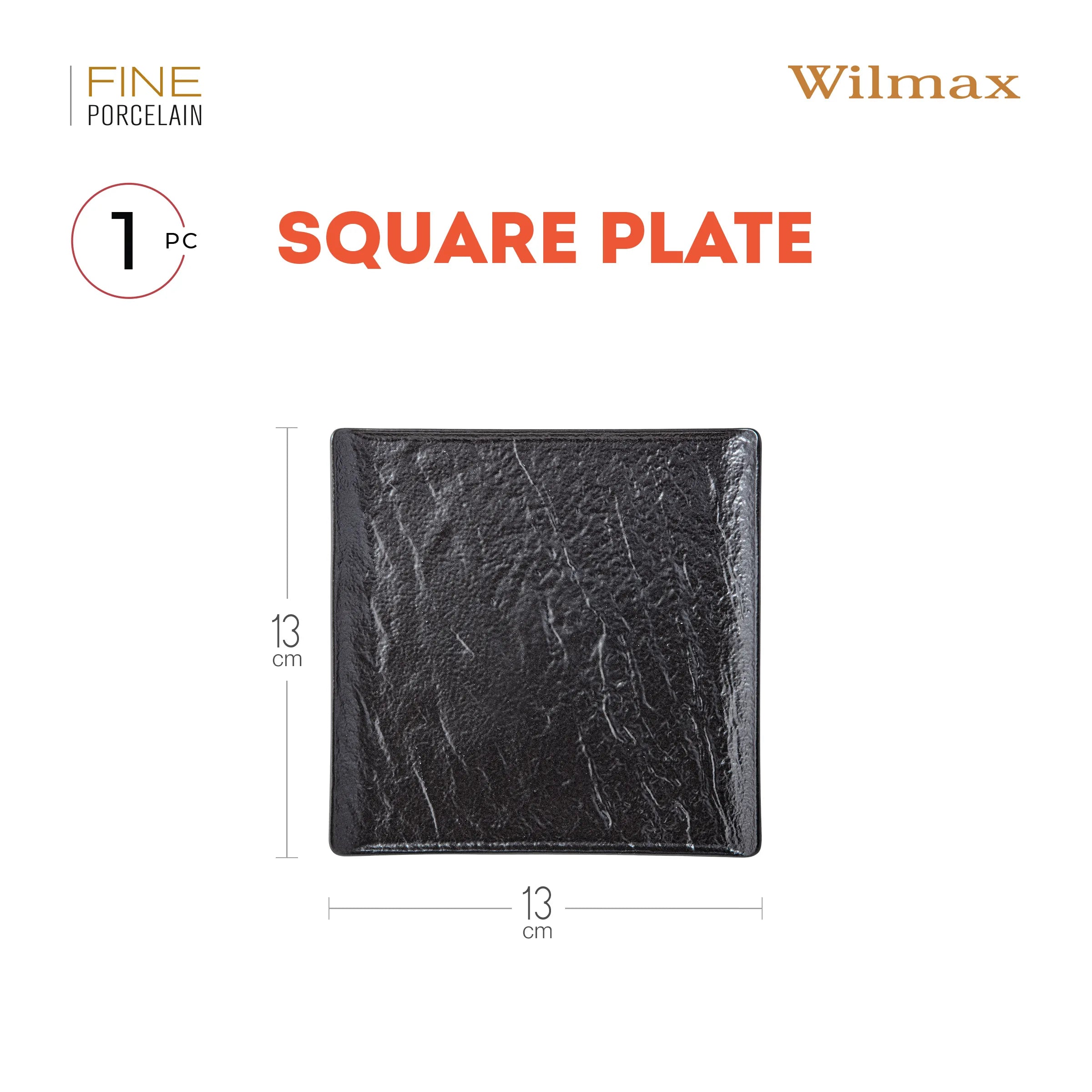 Wilmax Quadratische Servierplatte 13 × 13 cm Schwarz aus Porzellan