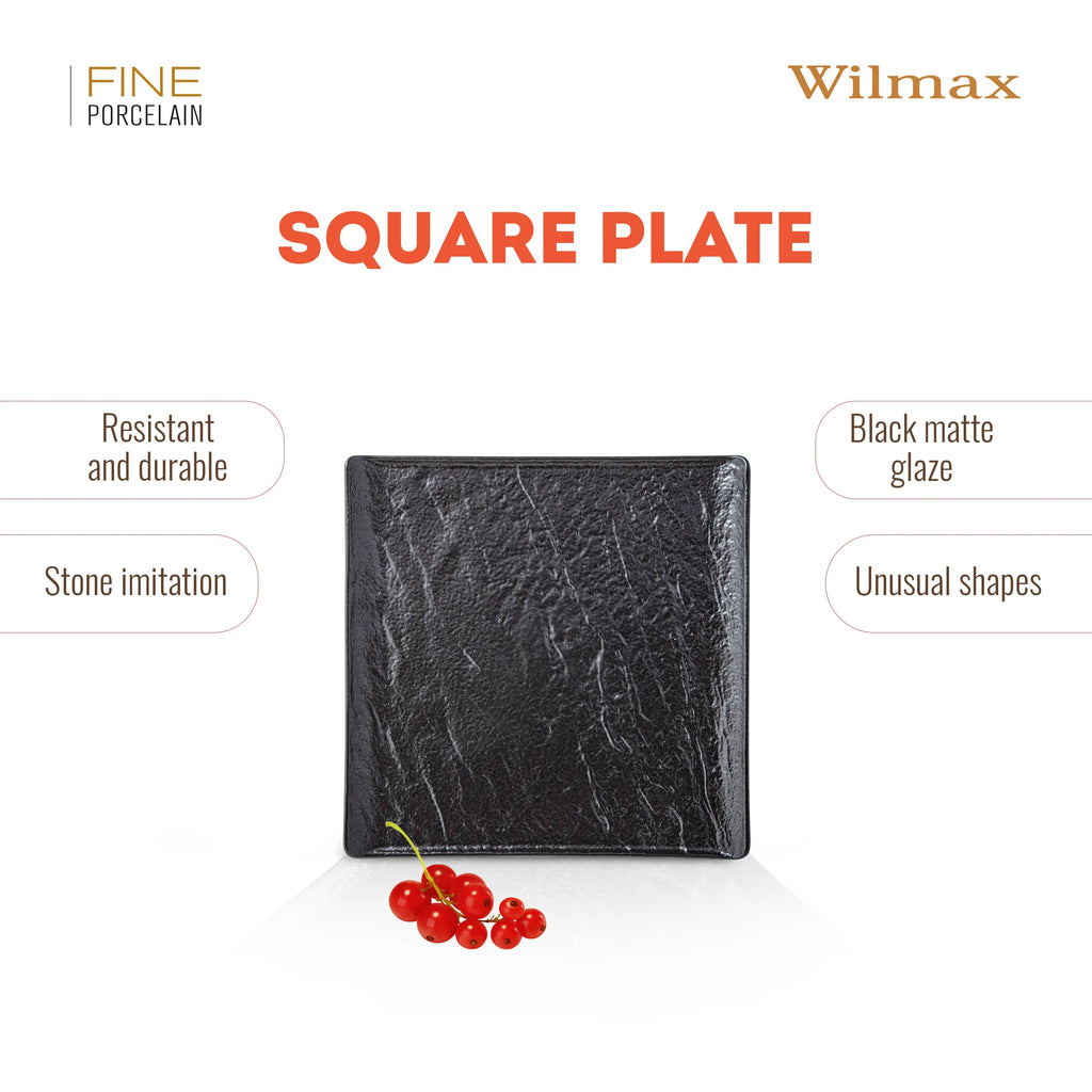 Wilmax Quadratische Servierplatte 17 × 17 cm Schwarz aus Porzellan
