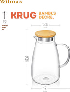 Wilmax Krug 1900 ml mit Bambusdeckel Transparent aus Thermoglas