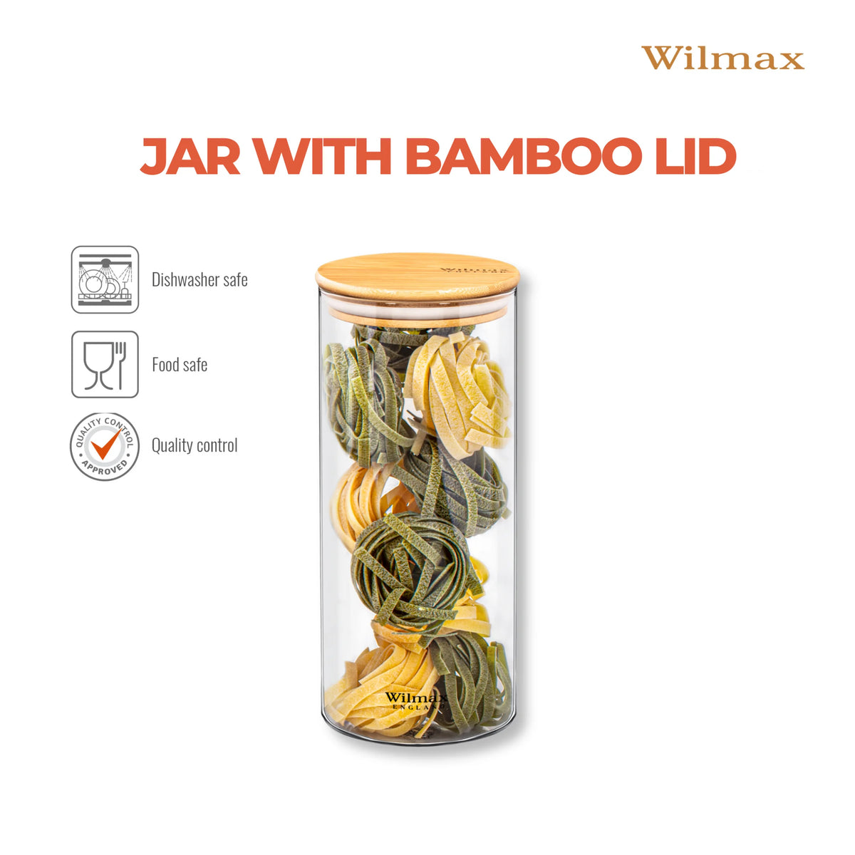 Wilmax Vorratsglas 1500 ml mit Bambusdeckel Transparent