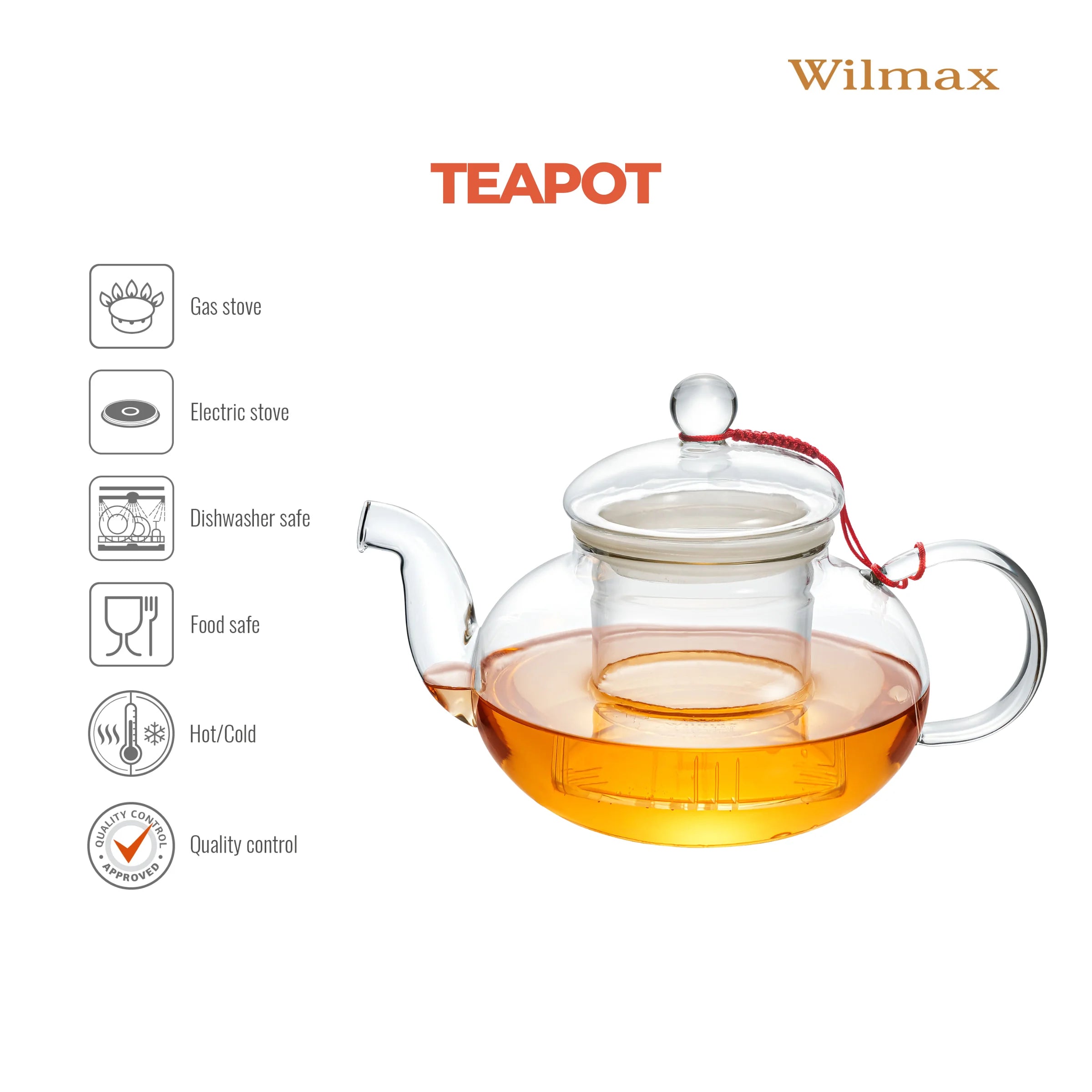 Wilmax Teekanne 770 ml mit Glasfilter Transparent aus Thermoglas
