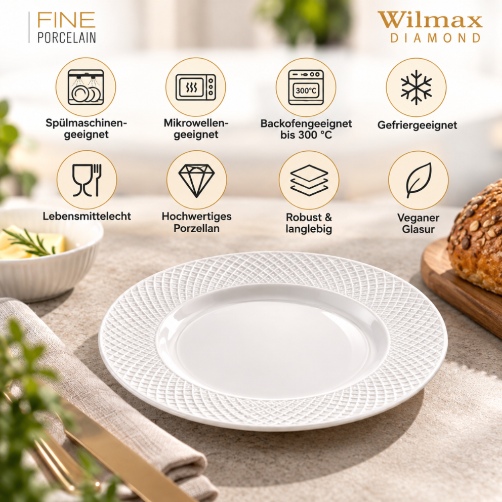 Wilmax Dessertteller 20 cm 2er-Set Weiß aus Porzellan