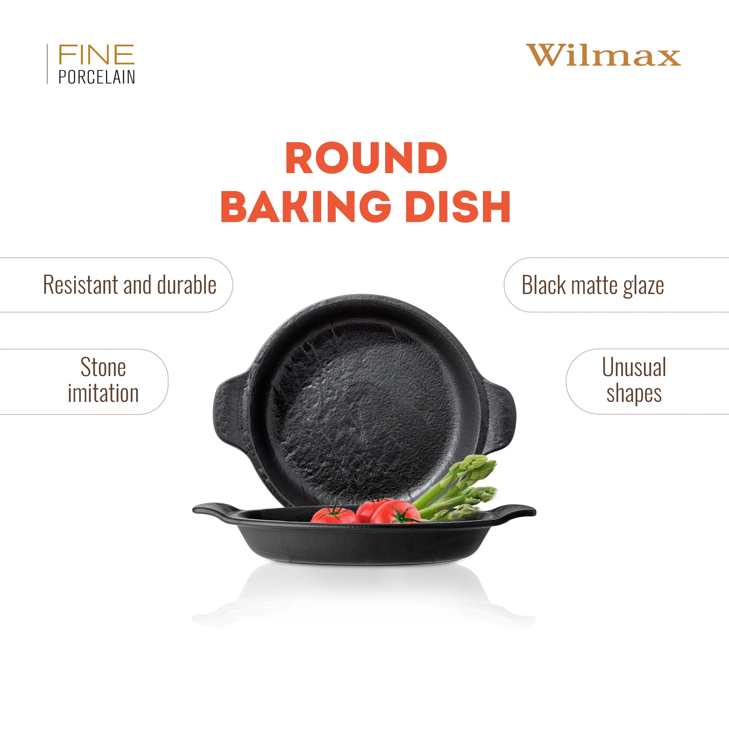 Wilmax Runde Backform 800 ml Schwarz aus Porzellan