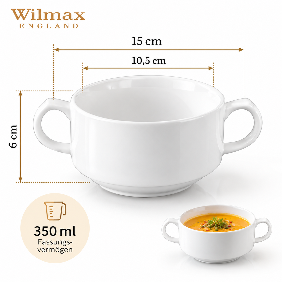 Wilmax Suppentasse 350 ml Weiß aus Porzellan