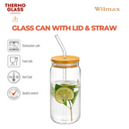 Wilmax Glasbecher 500 ml mit Deckel und Trinkhalm Transparent