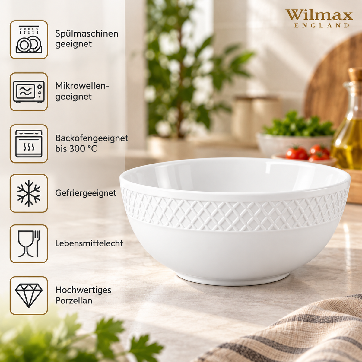 Wilmax Schale 20 cm 1850 ml 2er-Set Weiß aus Porzellan