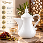 Wilmax Arabische Kaffee- und Teekanne mit integriertem Ausgusssieb 1000 ml Weiß aus Porzellan