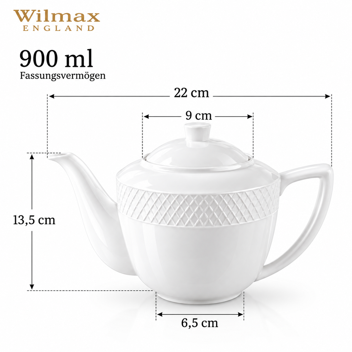 Wilmax Kaffee- und Teekanne mit integriertem Ausgusssieb mit integriertem Ausgusssieb 900 ml Weiß aus Porzellan
