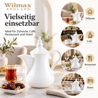 Wilmax Arabische Kaffee- und Teekanne mit integriertem Ausgusssieb 1000 ml Weiß aus Porzellan