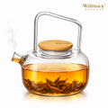 Wilmax Teekanne 1000 ml mit Federfilter und Bambusdeckel Transparent aus Thermoglas