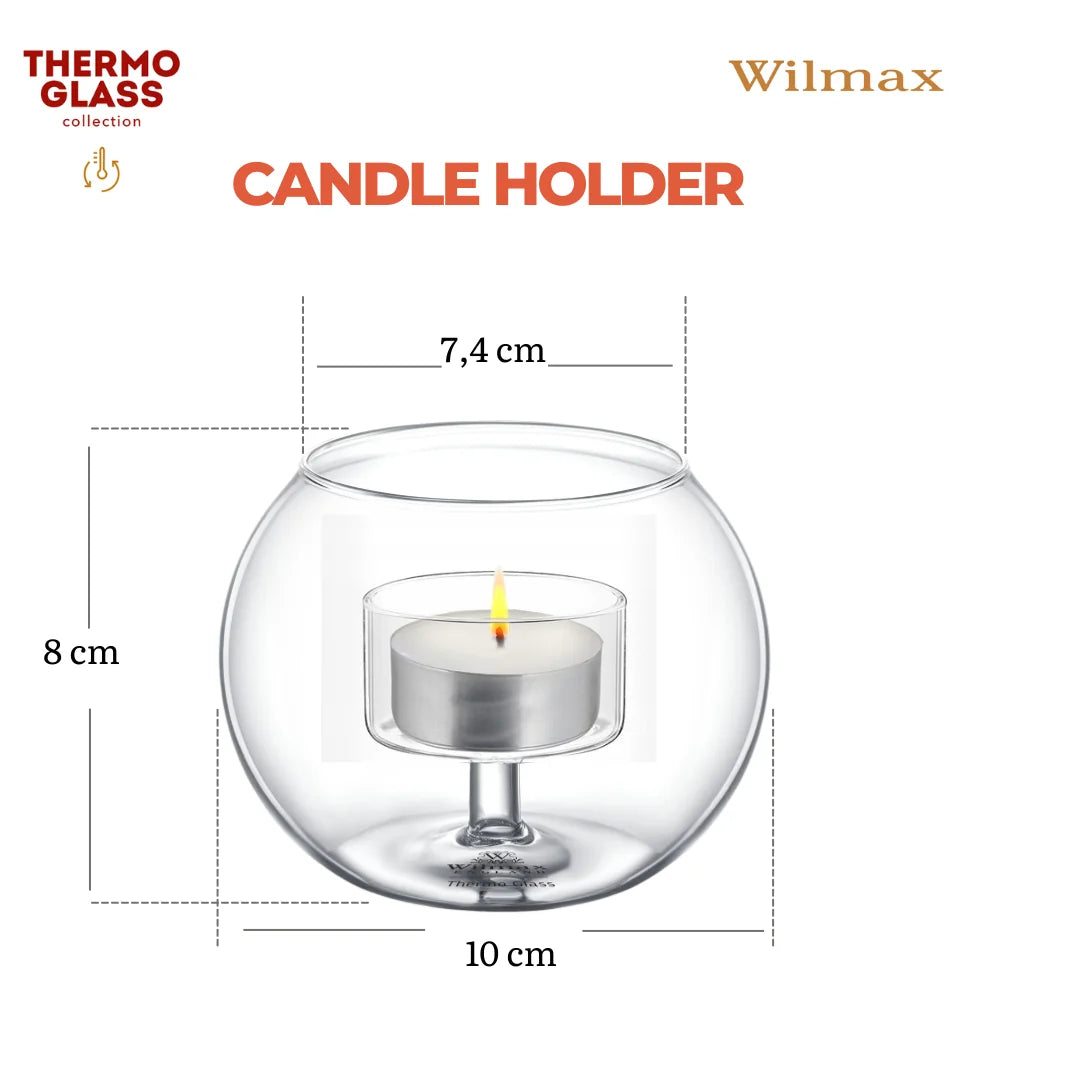 Wilmax Teelichthalter für 1 Teelicht 10 × 8 cm Transparent aus Glas