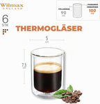 Wilmax Doppelwandiges Thermoglas 100 ml 6er-Set Transparent