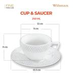 Wilmax Tasse mit Untertasse 170 ml 6er-Set Weiß aus Porzellan