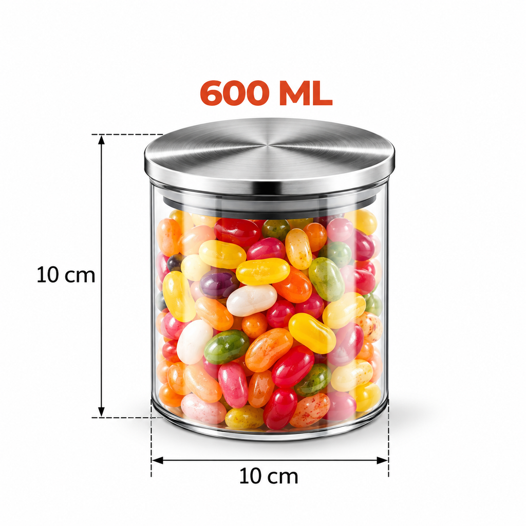 Wilmax Vorratsglas 600 ml mit Edelstahldeckel 3er-Set Transparent