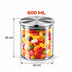Wilmax Vorratsglas 600 ml mit Edelstahldeckel 3er-Set Transparent