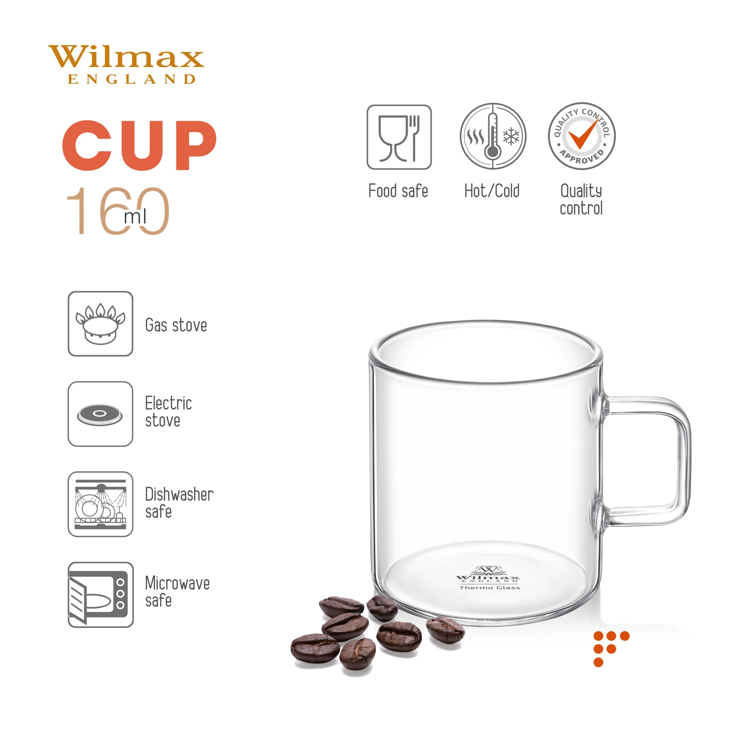 Wilmax Kaffeetasse 160 ml 6er-Set Transparent aus Borosilikatglas