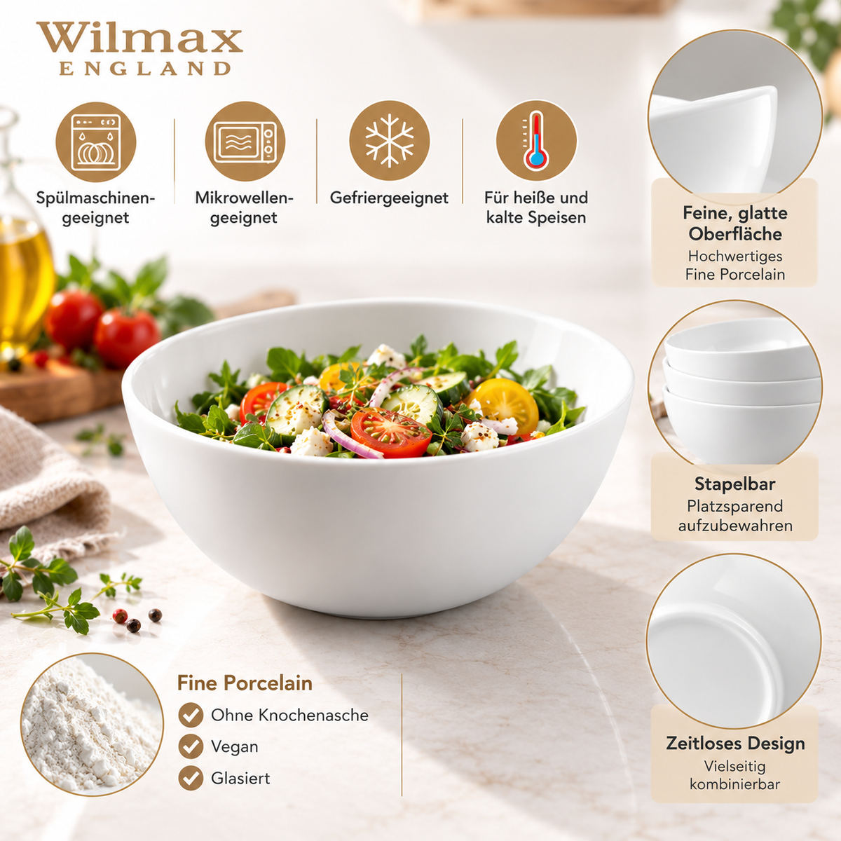 Wilmax Schale 11 cm 300 ml 2er-Set Weiß aus Porzellan