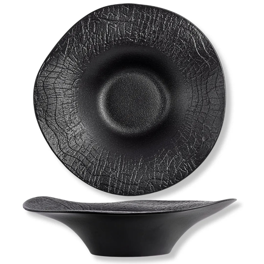 Wilmax Gewellte Servierplatte 30 cm 700 ml Schwarz aus Porzellan