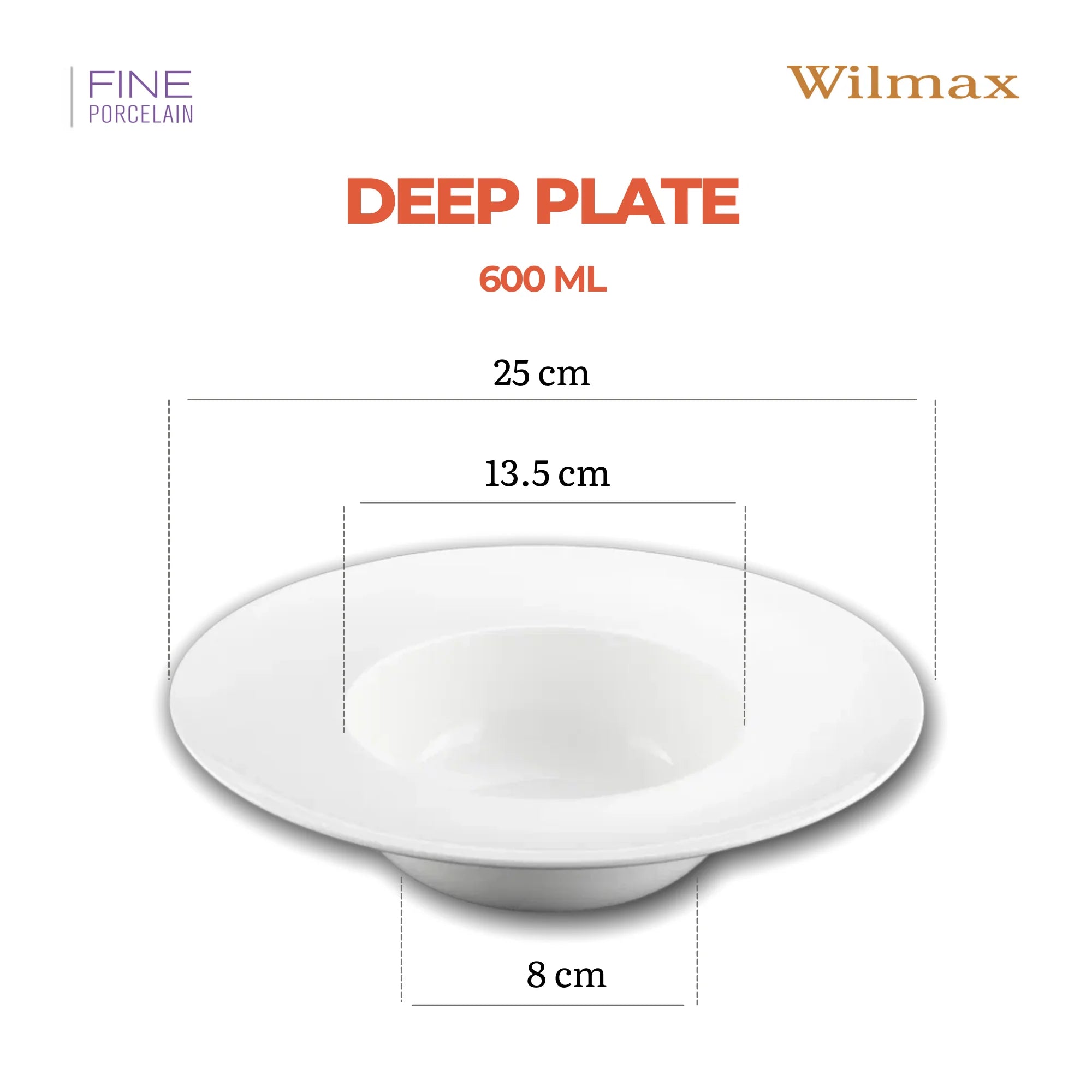 Wilmax Tiefer Teller 25,5 cm 600 ml Weiß aus Porzellan