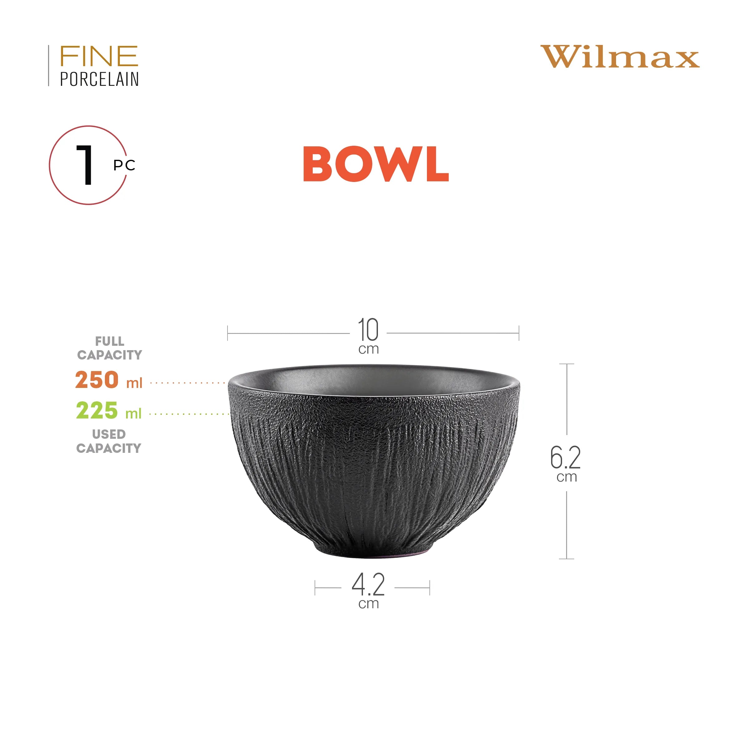 Wilmax Schale 250 ml Schwarz aus Porzellan