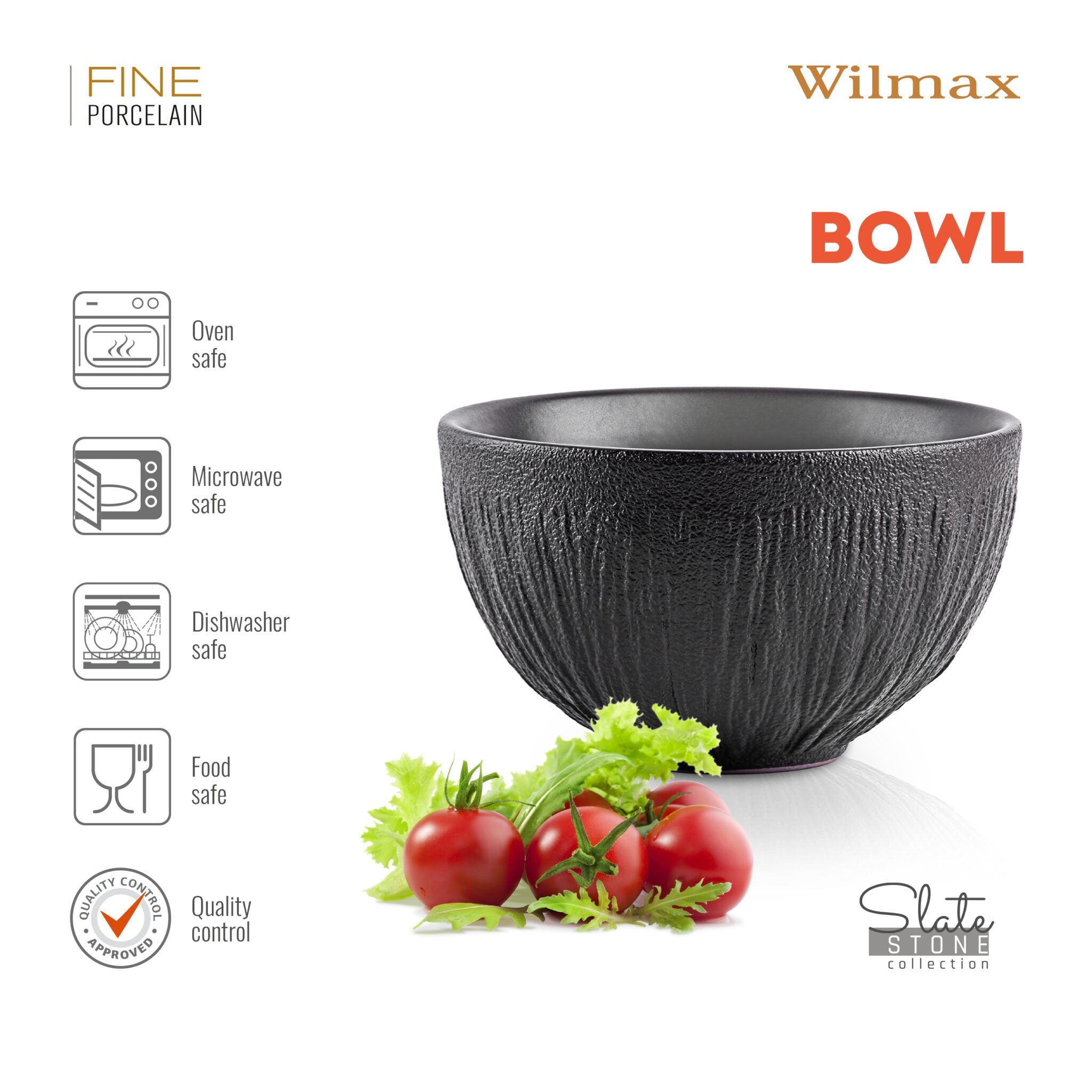 Wilmax Schale 1000 ml Schwarz aus Porzellan