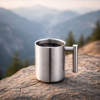 Wilmax Doppelwandiger Becher 350 ml Silber aus Edelstahl